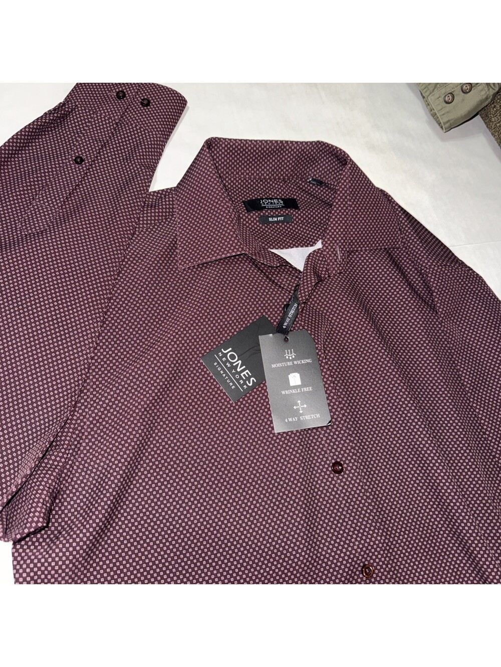 Jones New York Signature Men Slim Fit Maroon Pattern Shirt Long Sleeve M